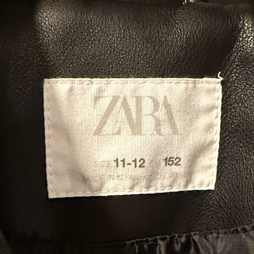 Zara Youth Jet Black Leather Biker Jacket - Picture 2 of 5
